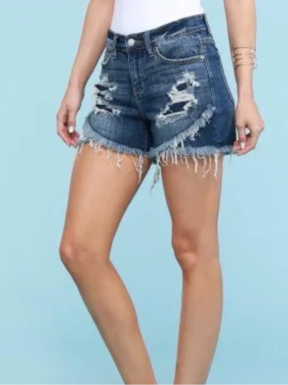 Judy Blue Tulip Hem Distressed Mid Rise Denim Jean Shorts Size Small